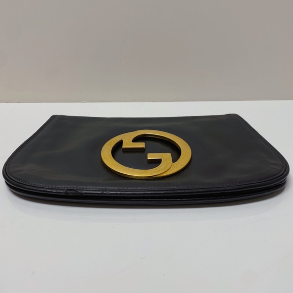 Gucci 1970’s Blondie Black Leather Gold Plated GG Logo Clutch Bag Italy - Picture 5 of 12